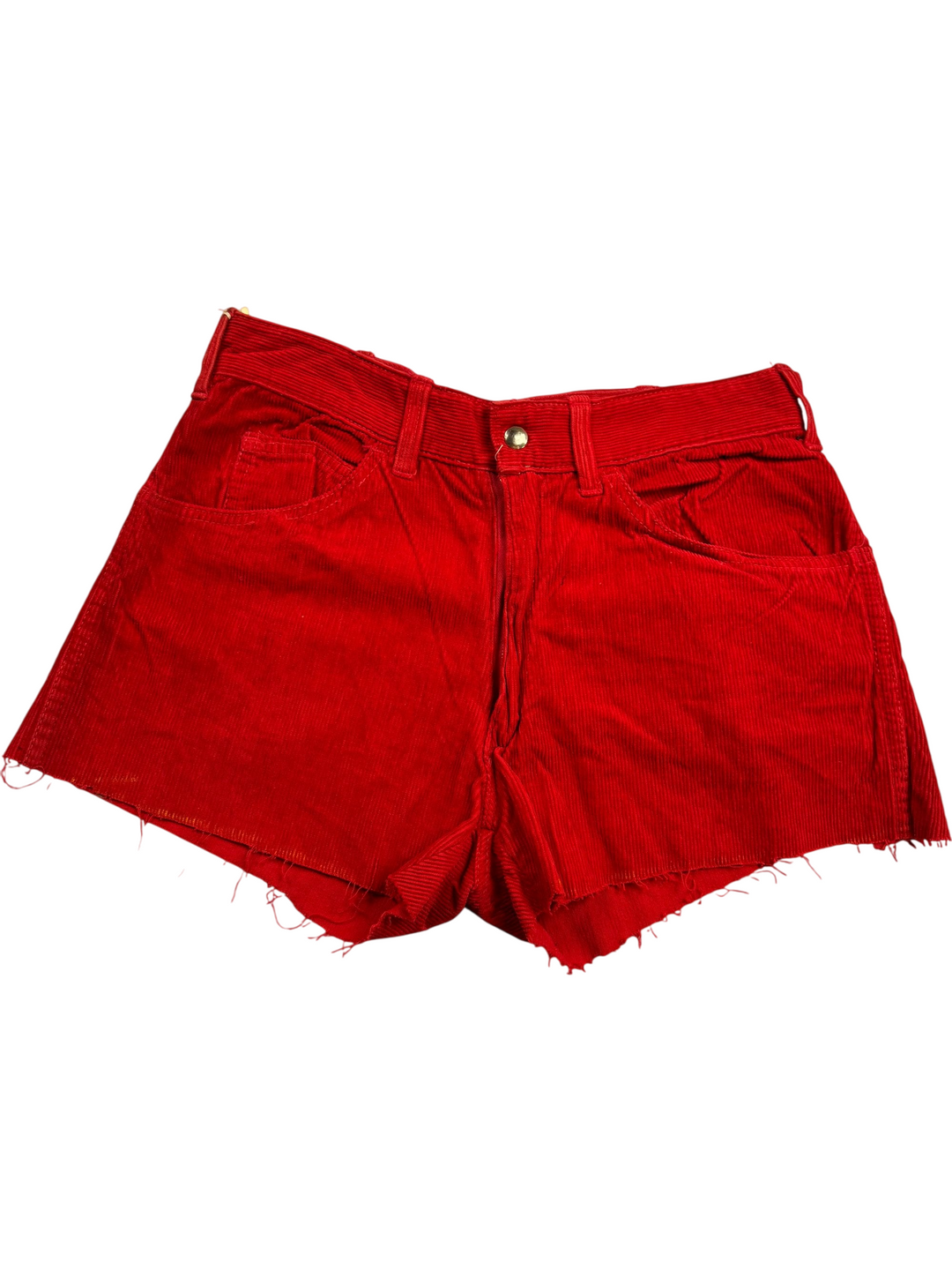 Red Corduroy Frayed Hem Women's Shorts - Think Vintage