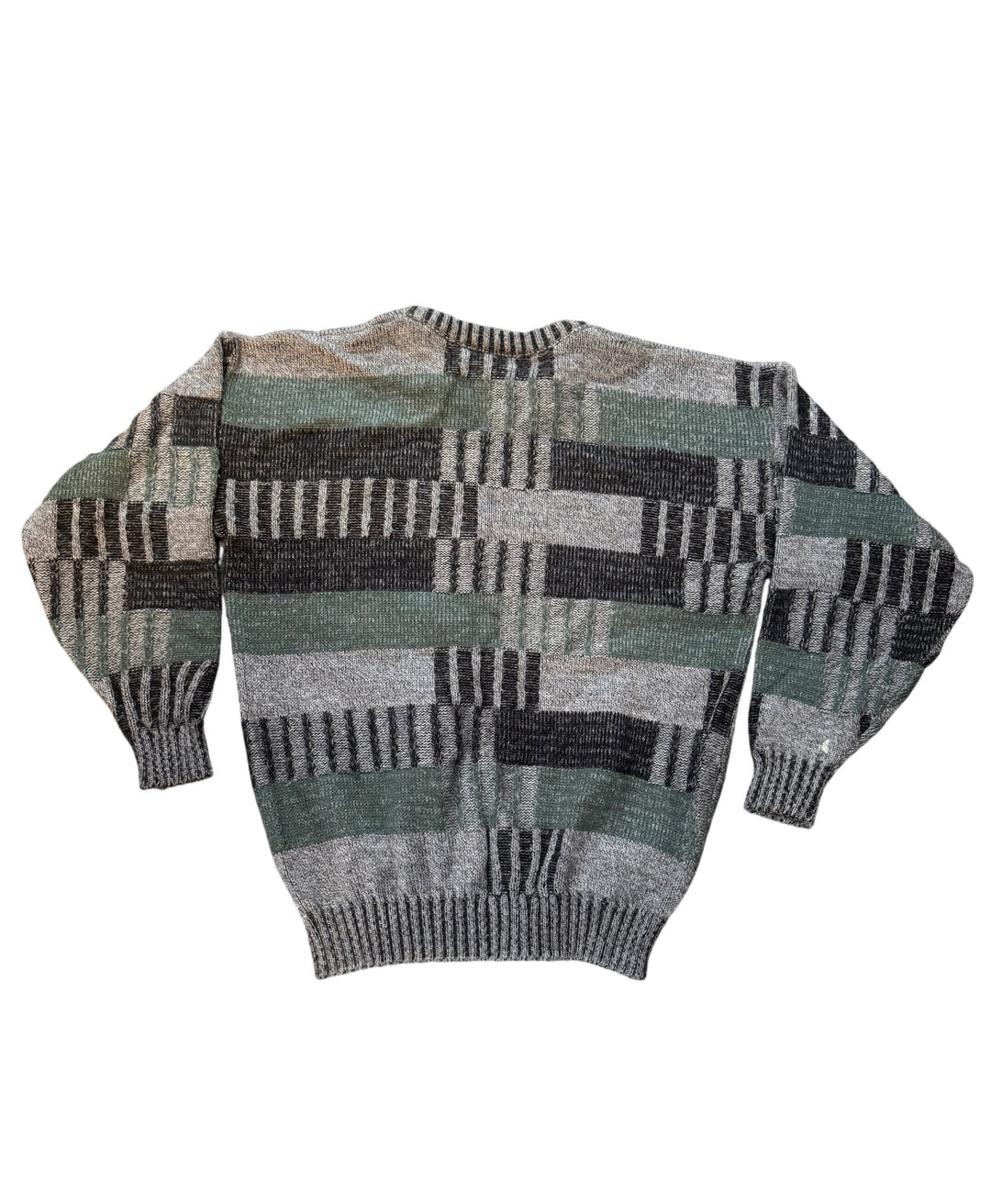 1980s Striped Geometric Pattern Knit Sweater - Age 14/15