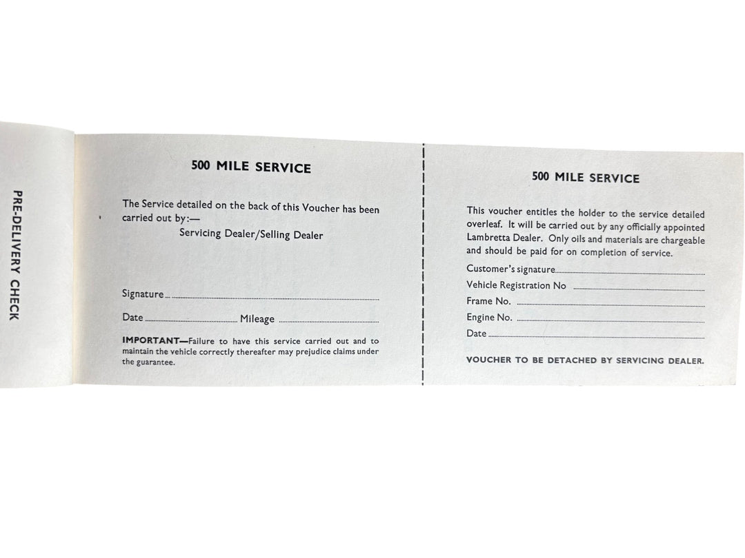 Lambretta Service Voucher Booklet Collectable Scooter Memorabilia - Think Vintage