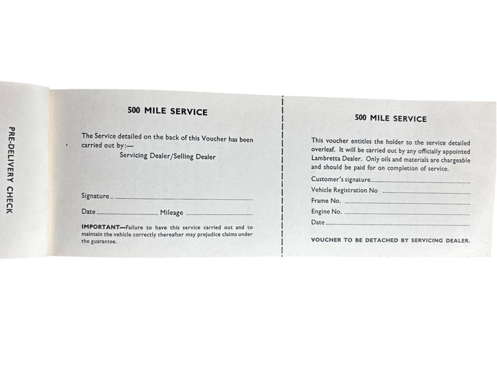 Lambretta Service Voucher Booklet Collectable Scooter Memorabilia - Think Vintage