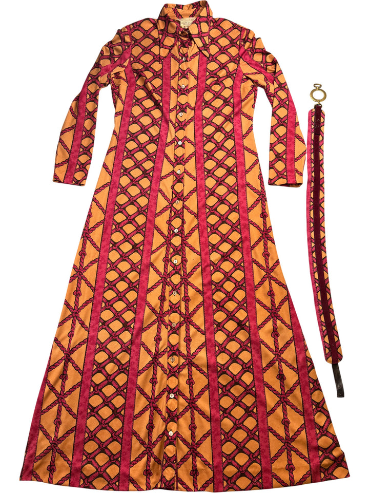 1970s Geometric Button-Up Maxi Dress - L