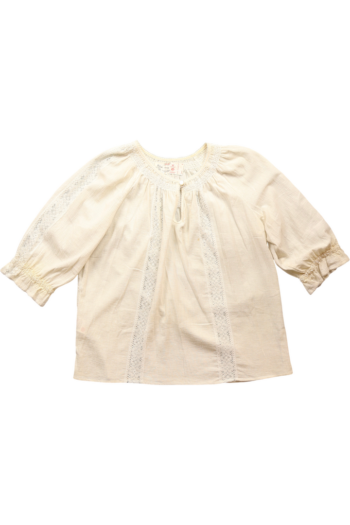 1970s Smocking Blouse with Lace Details - Think Vintage