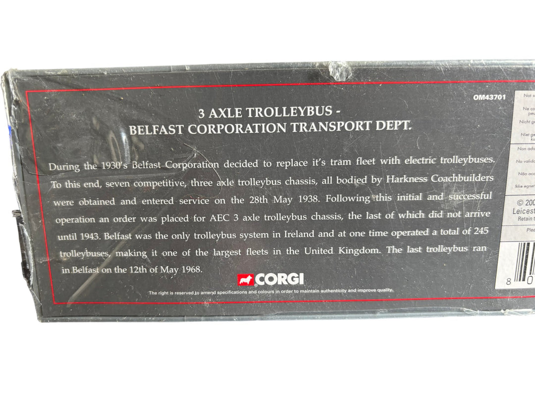 Corgi 3 Axle Trolleybus Belfast Corporation Model Omnibus Collectable - Think Vintage