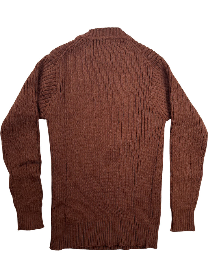 Brown Ribbed Sweater with Yellow Pattern - XS