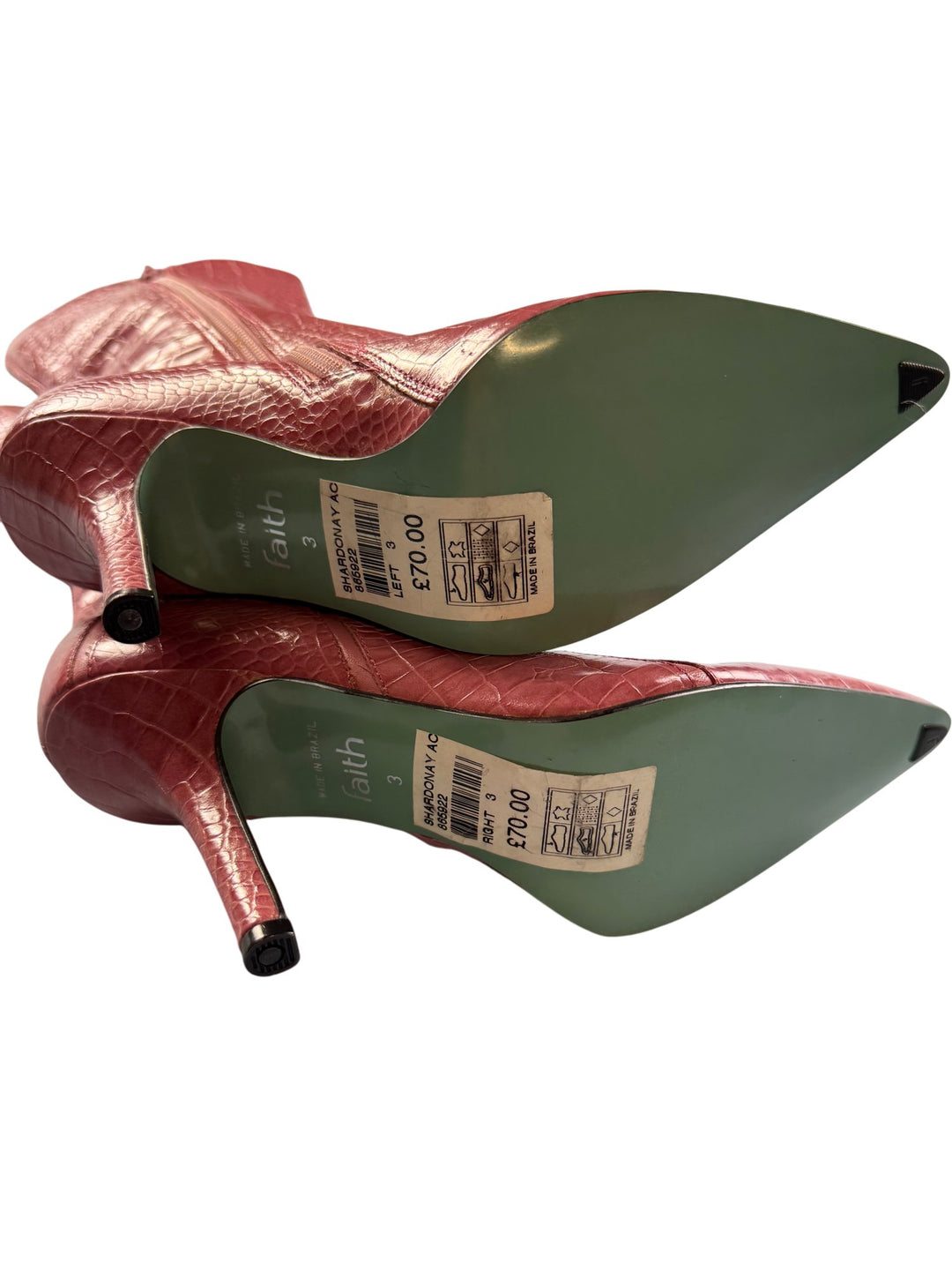 Pink Faux Croc High Heel Boots - SIZE 3