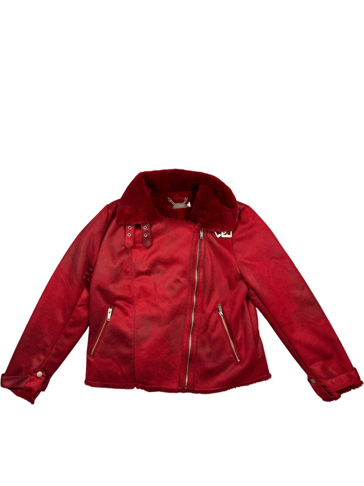 Mint Velvet Red Faux Fur Bomber Jacket  - L