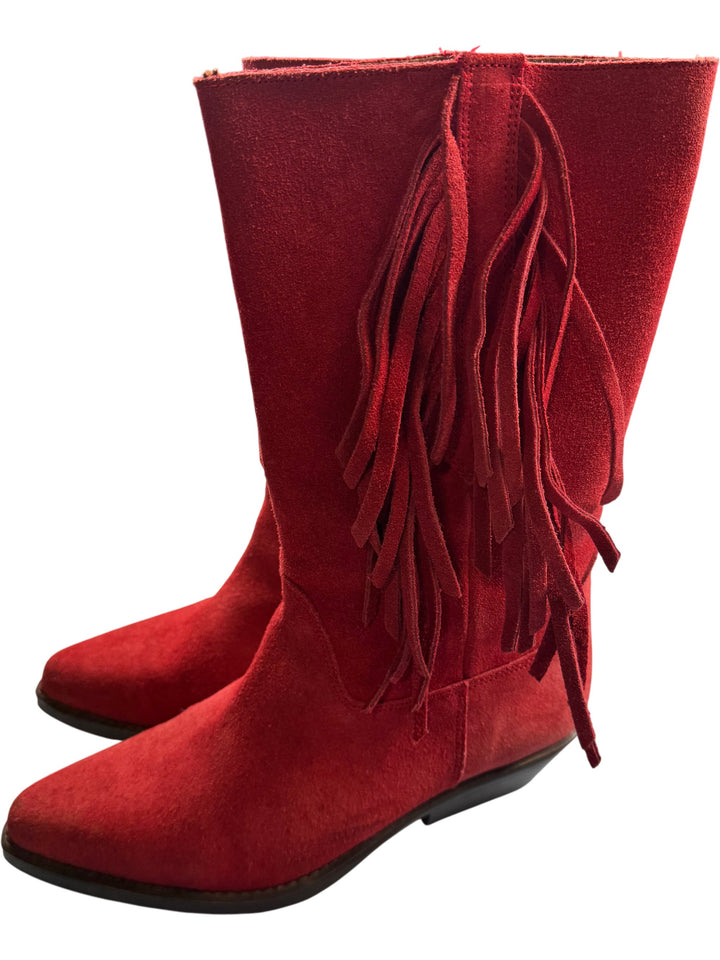 Suede Fringe Red Cowboy Boots - UK 5