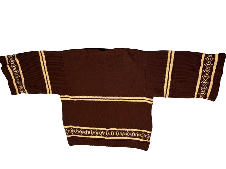1970s Brown Knit Sweater with Geometric Pattern