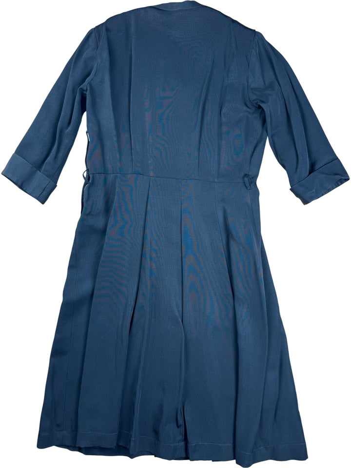 1950s Black Embroidered Midi Dress with Belt - L