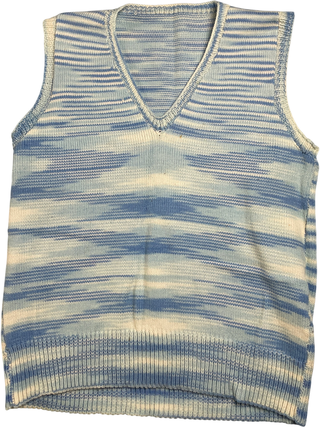 1970s Blue Striped Sleeveless Knit Sweater - Think Vintage
