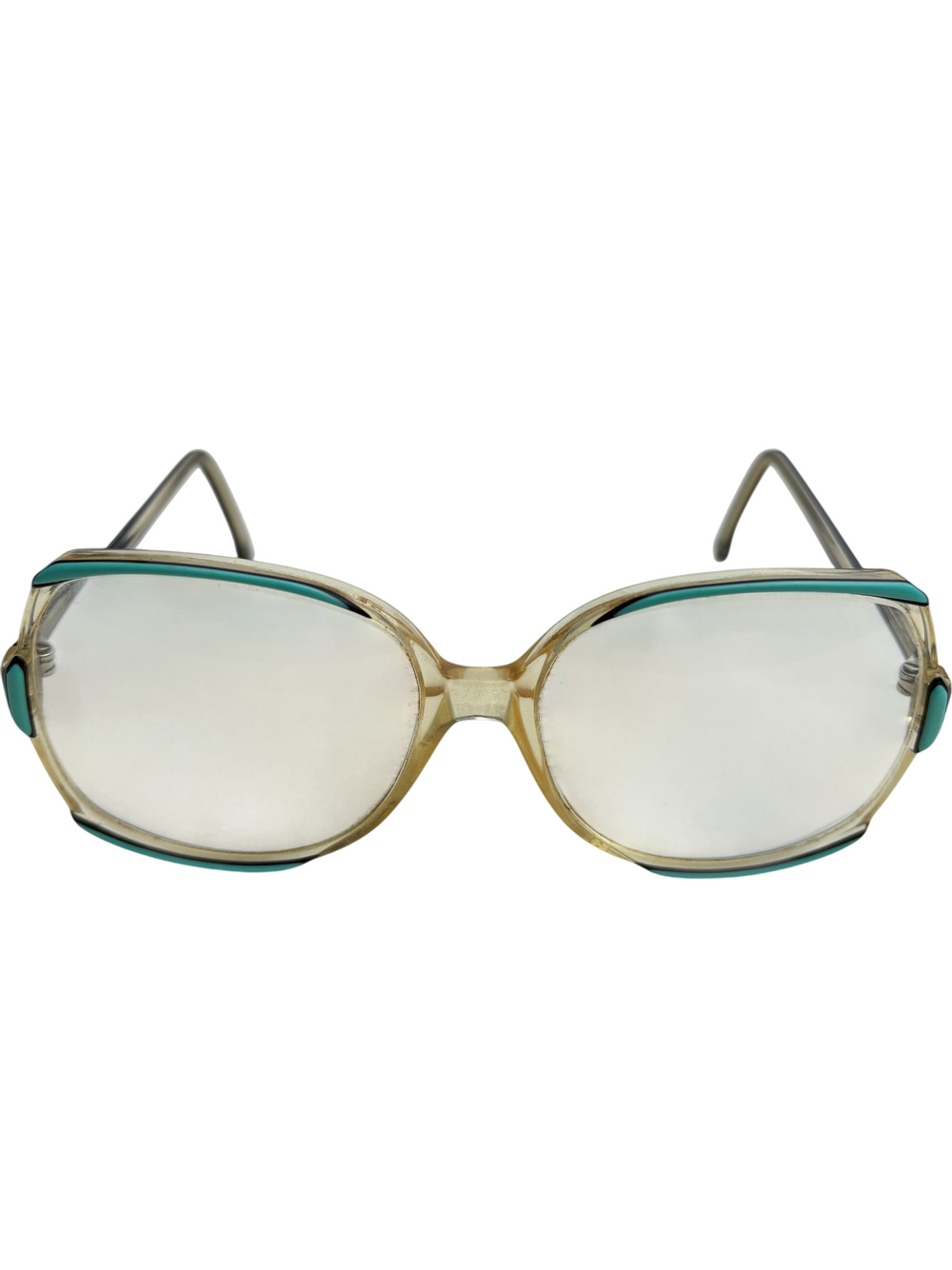 1980s Gold Teal Oversized Eyeglasses - Think Vintage