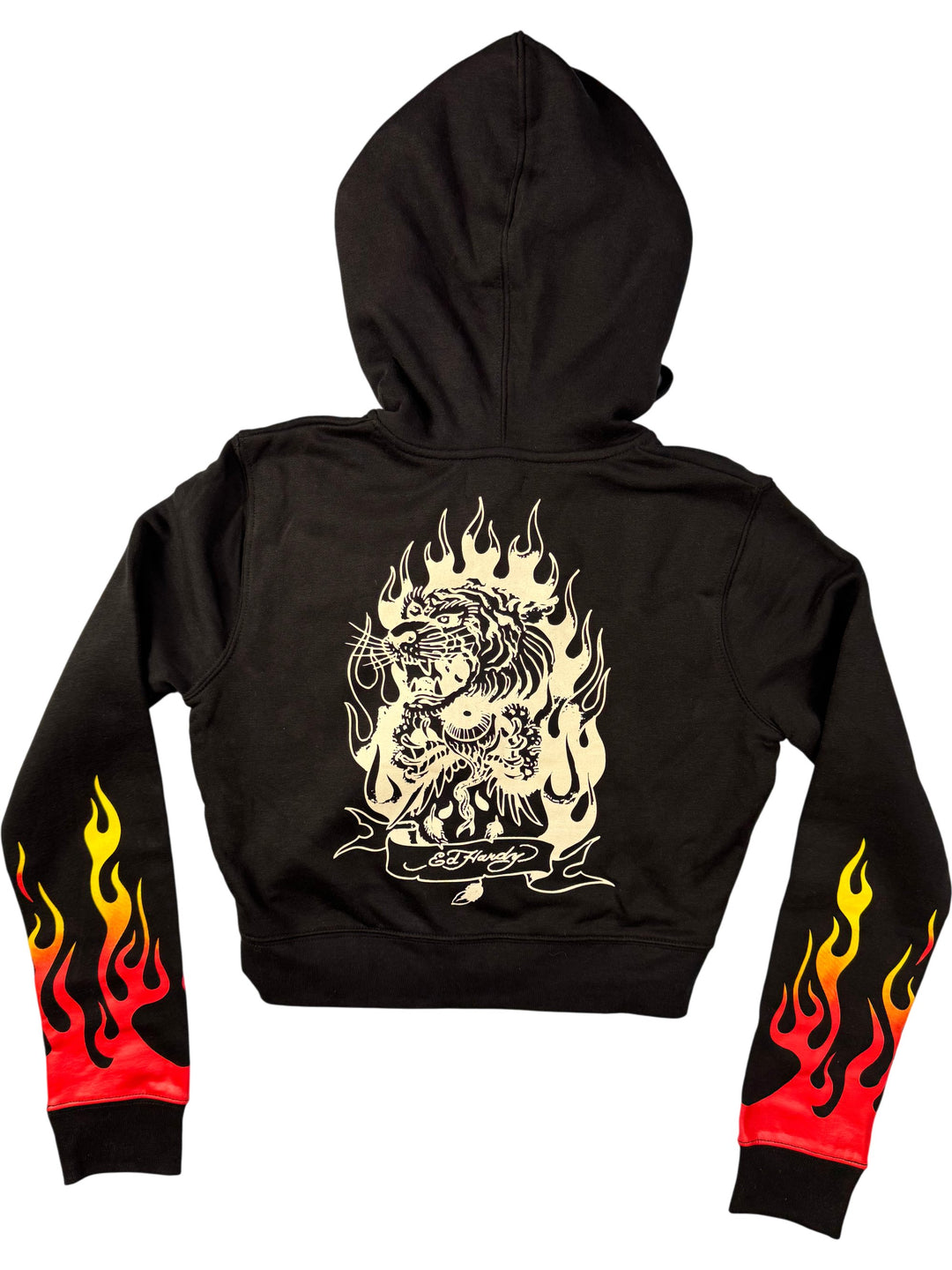 Ed Hardy Black Hoodie with Flame Sleeves - M - Think Vintage