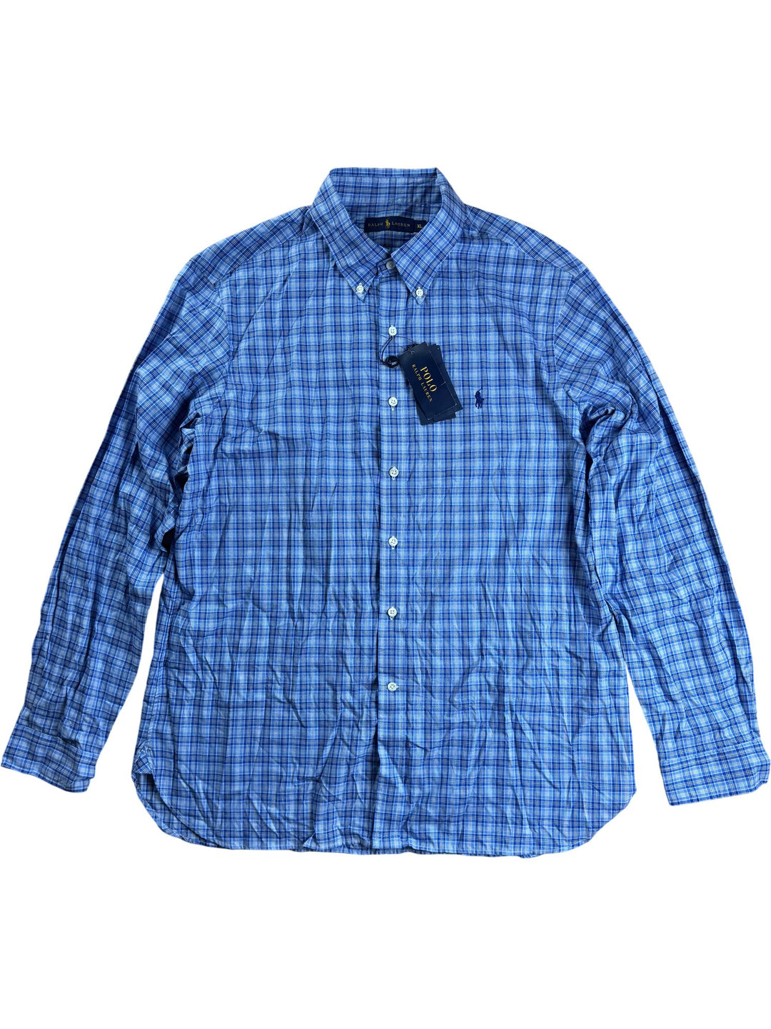 Ralph Lauren Blue Plaid Long Sleeve Shirt - XXL