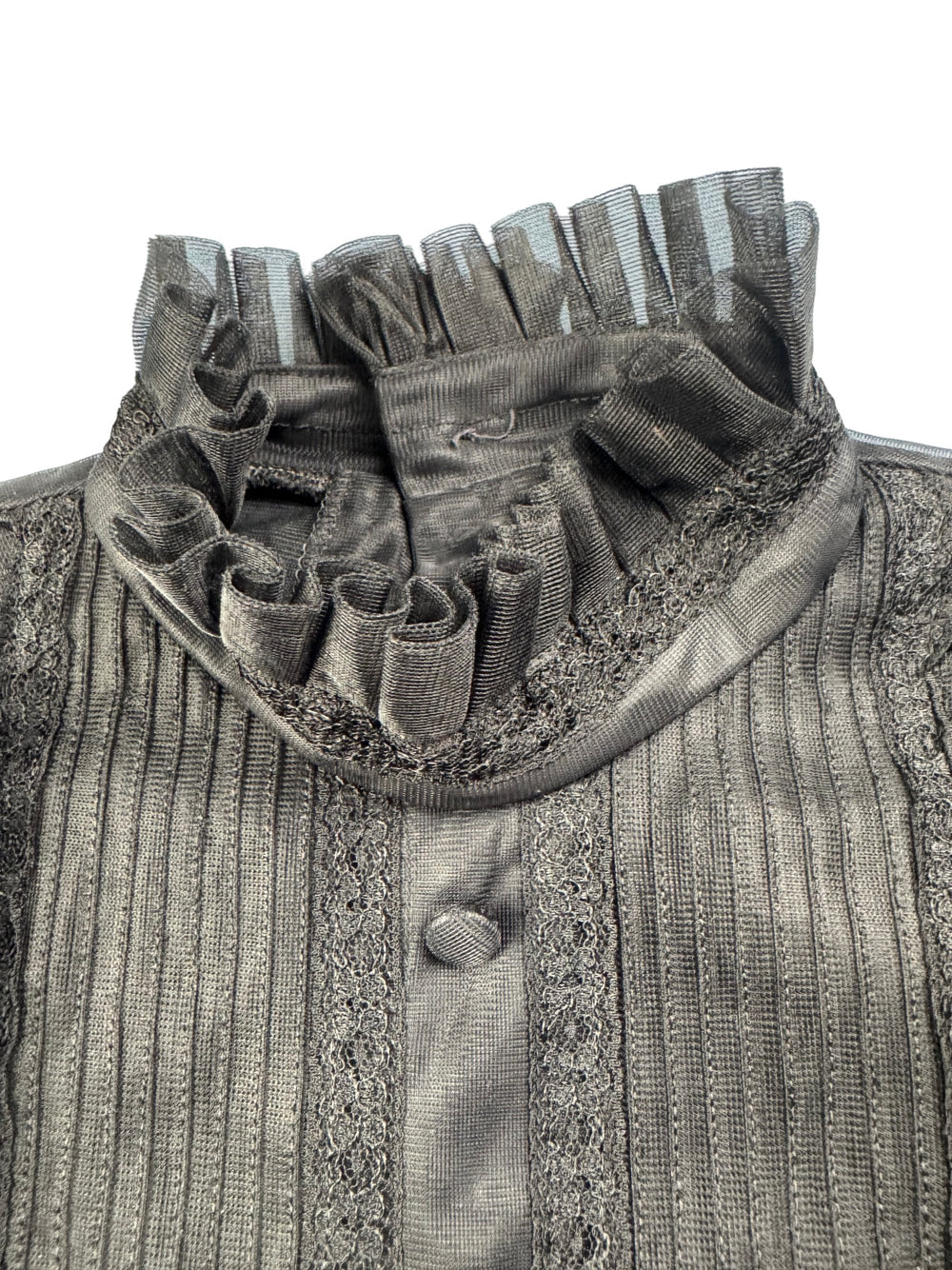 1970s Black Sheer Ruffle Blouse - Think Vintage