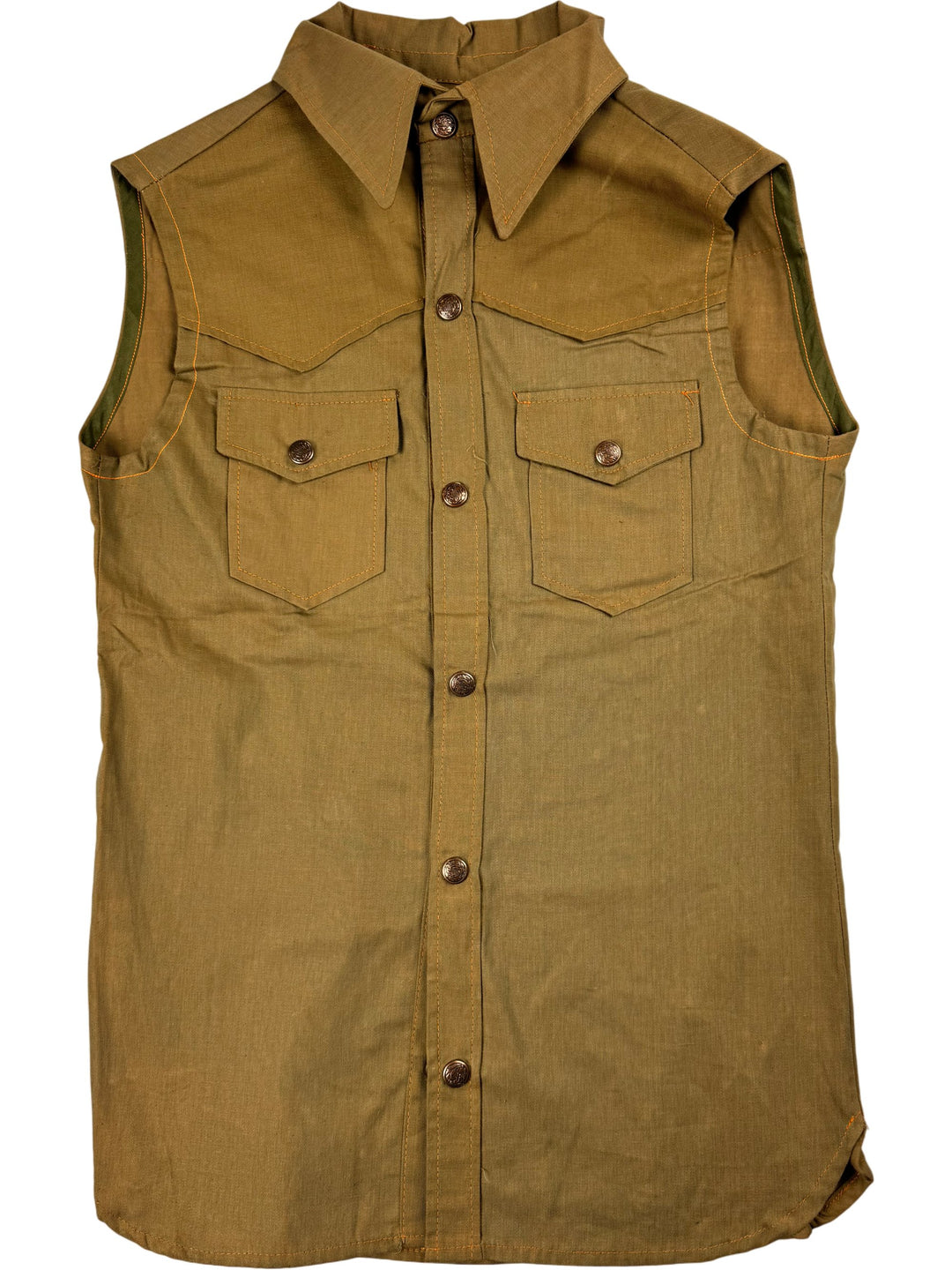 1970s Brown Button-Up Sleeveless Vest - Think Vintage