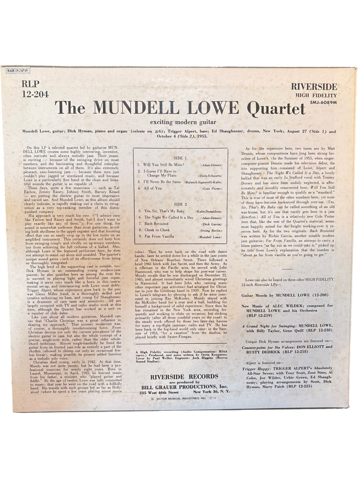 The Mundell Lowe Quartet LP Riverside RLP 12-204 - Fair