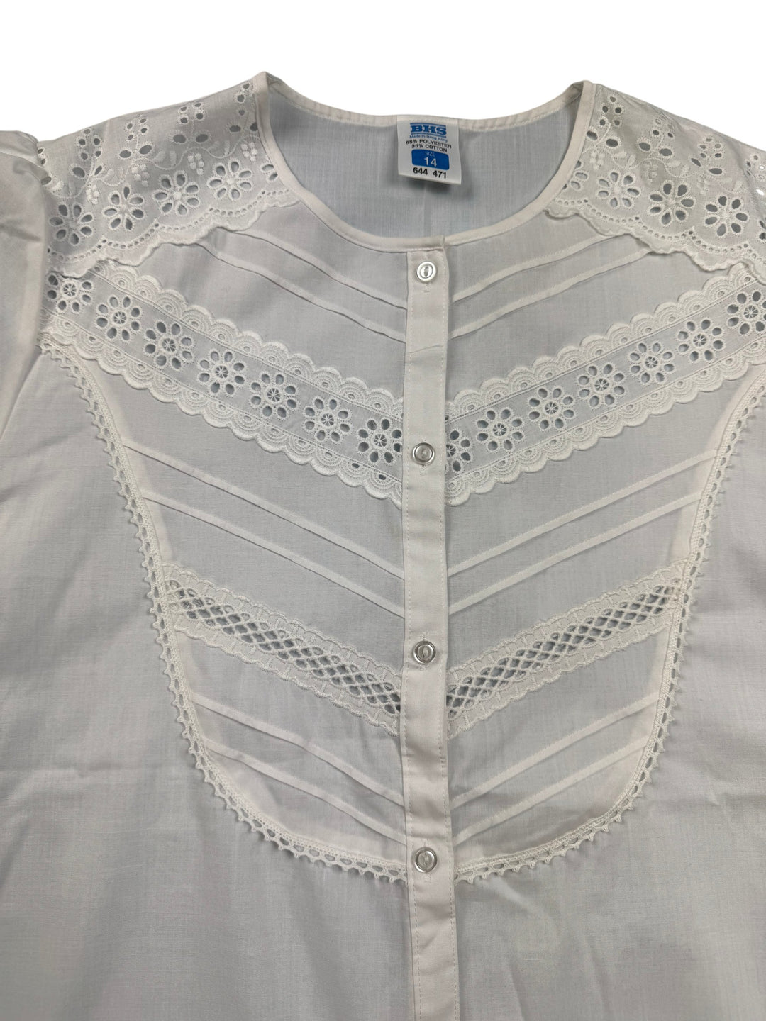 70s White Lace Detail Blouse - M - Think Vintage
