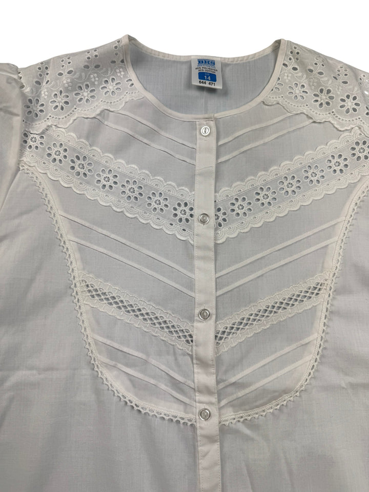 70s White Lace Detail Blouse - M - Think Vintage
