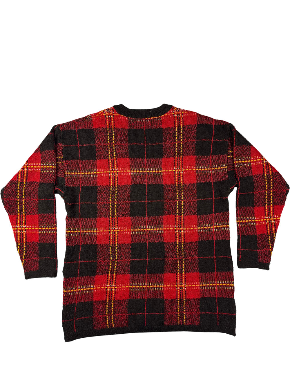 Red Black Tartan Knit Sweater - Think Vintage