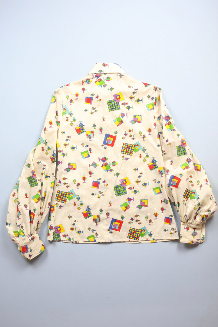 1970s Beagle Collar Shirt with Fish Design