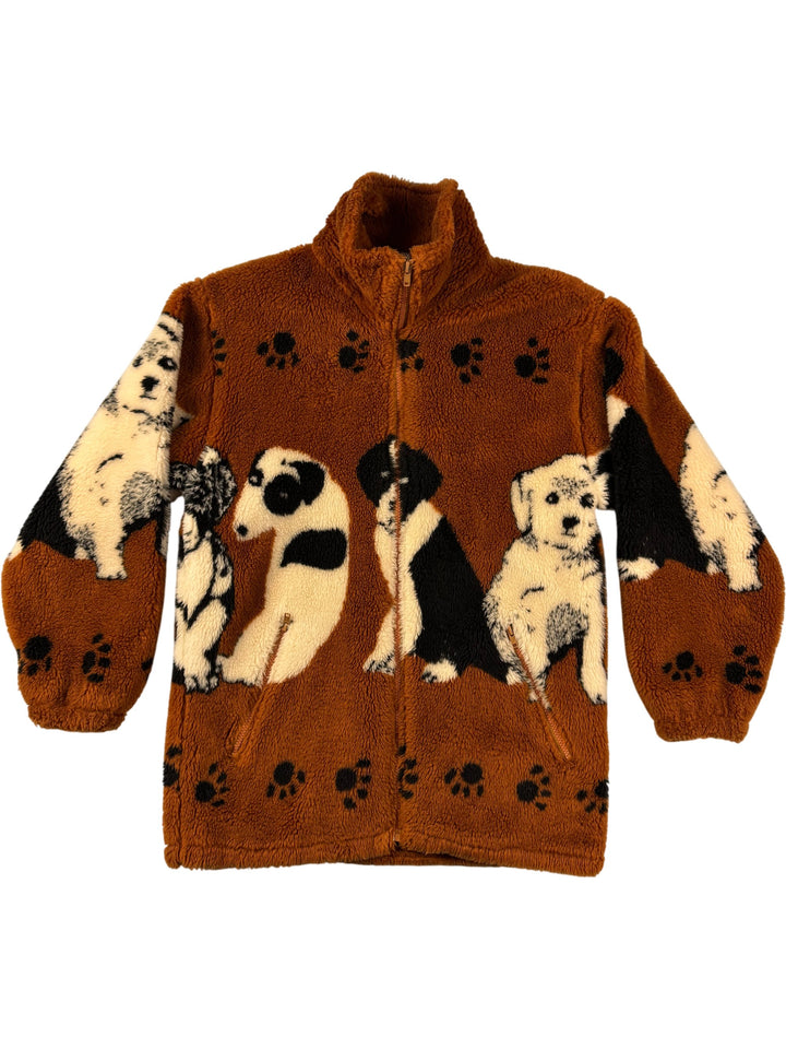 Brown Dog Patterned Fleece Jacket