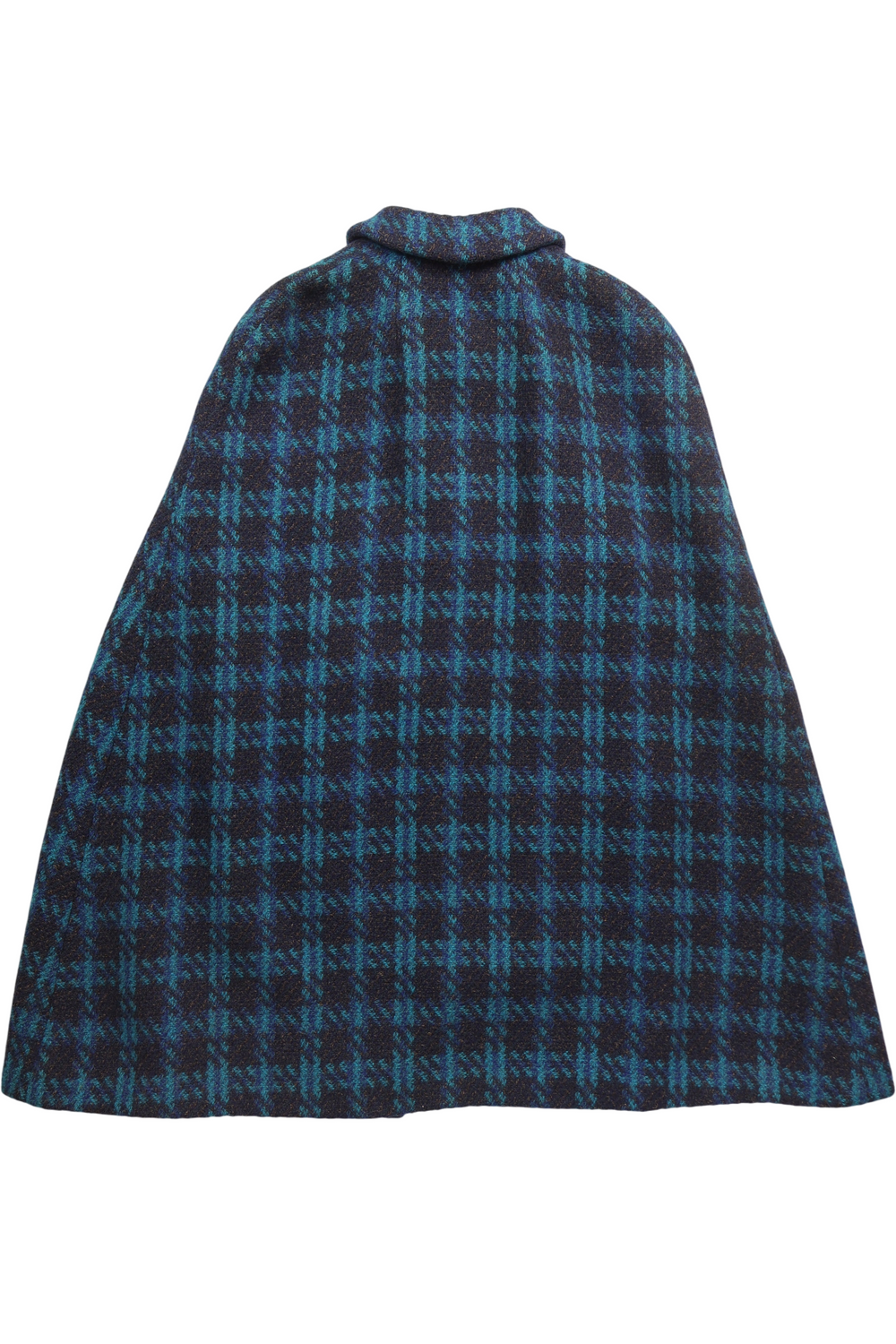 1960s Blue Chequered Wool Cape - Think Vintage