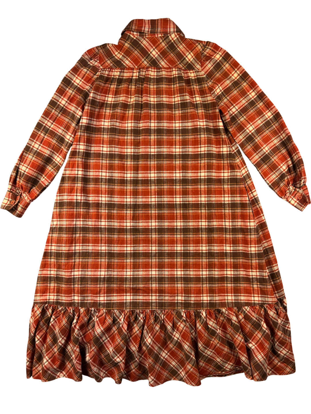 Plaid Cotton Long Sleeve Dress - M
