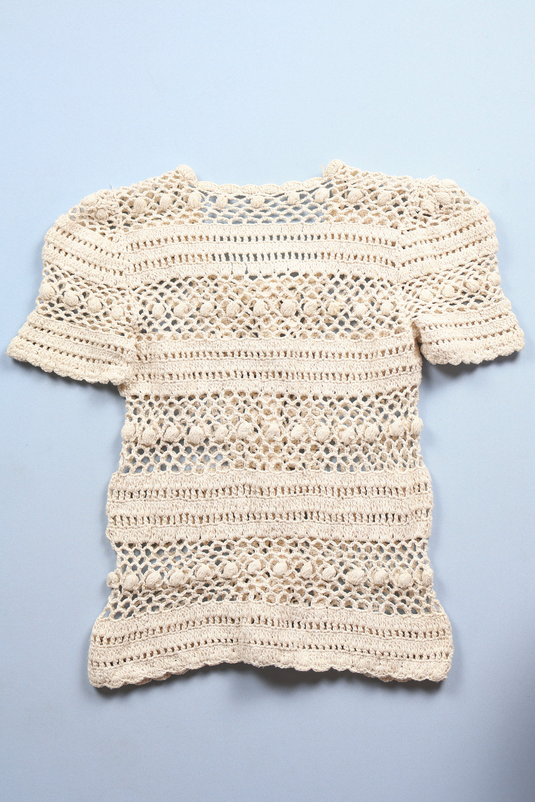 1960s Crochet Button Up Short Sleeved Top