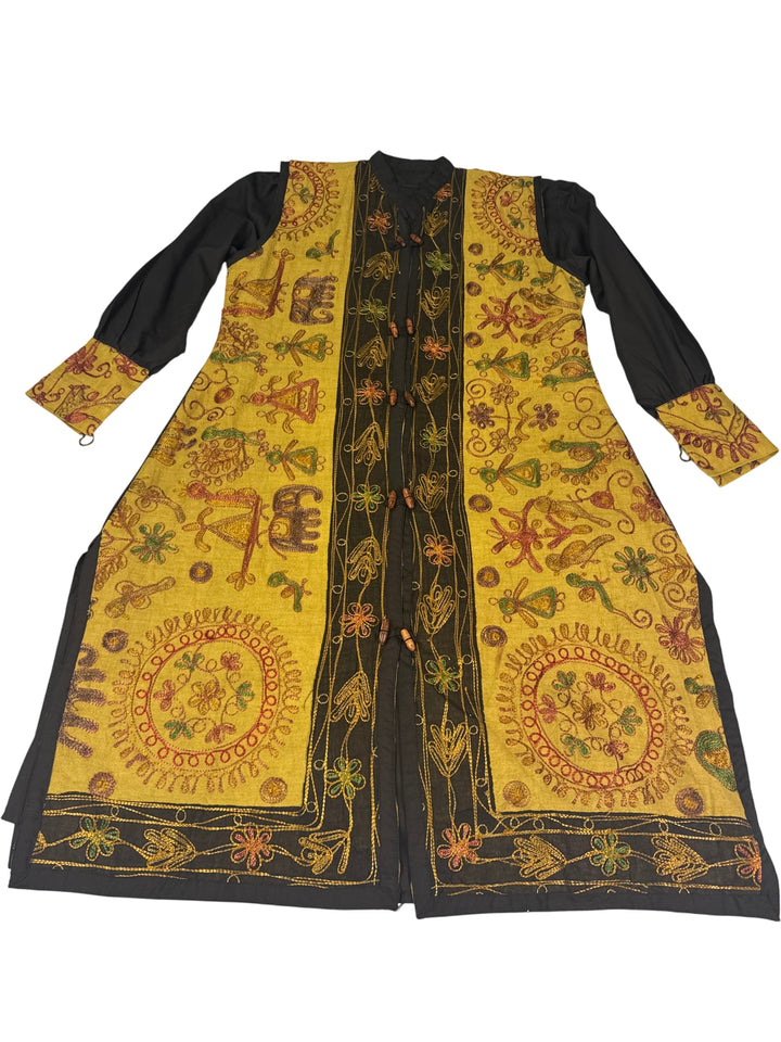 Vintage Indian Embroidered Long Sleeve Dress with Detached Waistcoat - M - Think Vintage