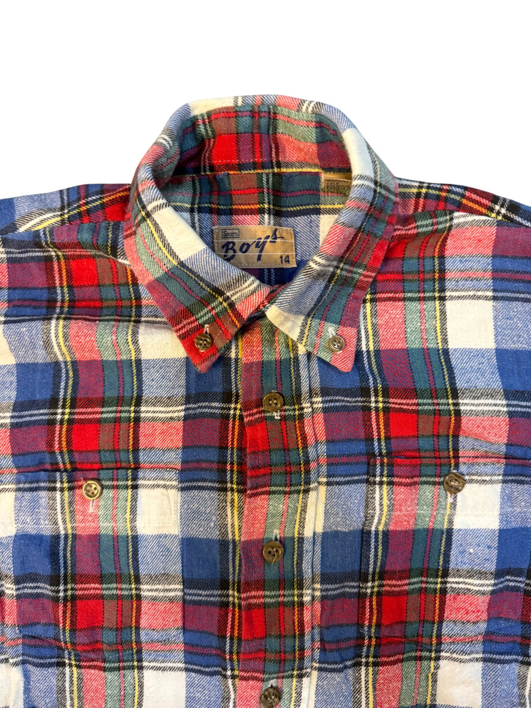 1980s Sears Plaid Long Sleeve Button-Up Shirt - Age 13/14