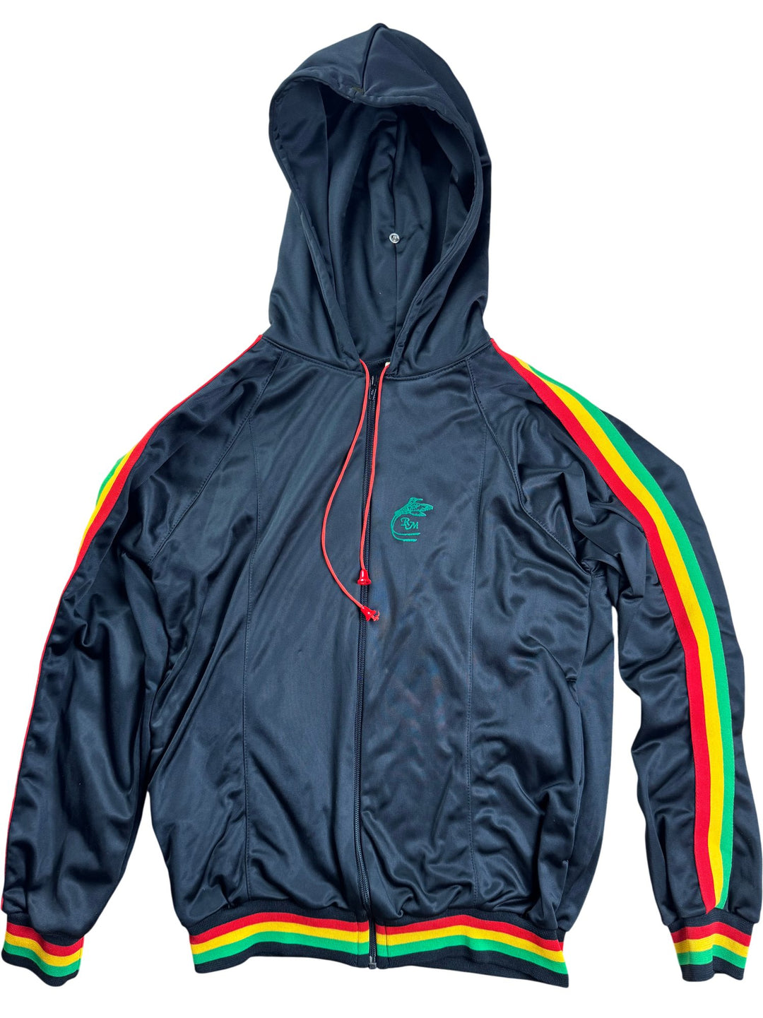 Black Hooded Track Jacket and Joggers With Multicolour Stripes - M