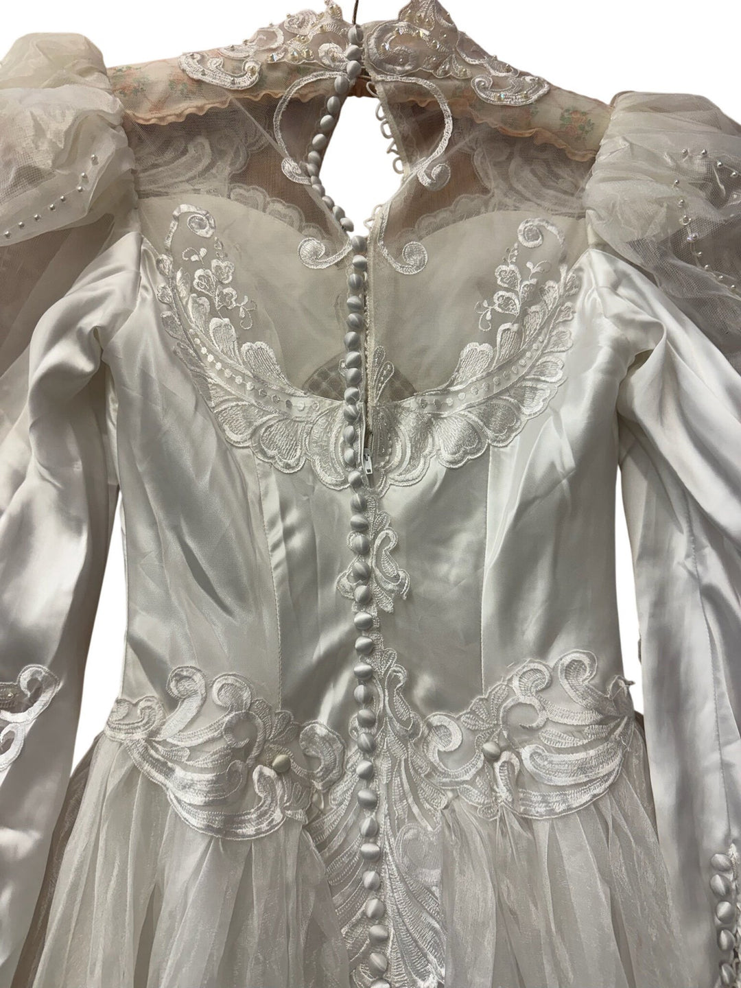 Vintage White Wedding Dress with Lace and Beading