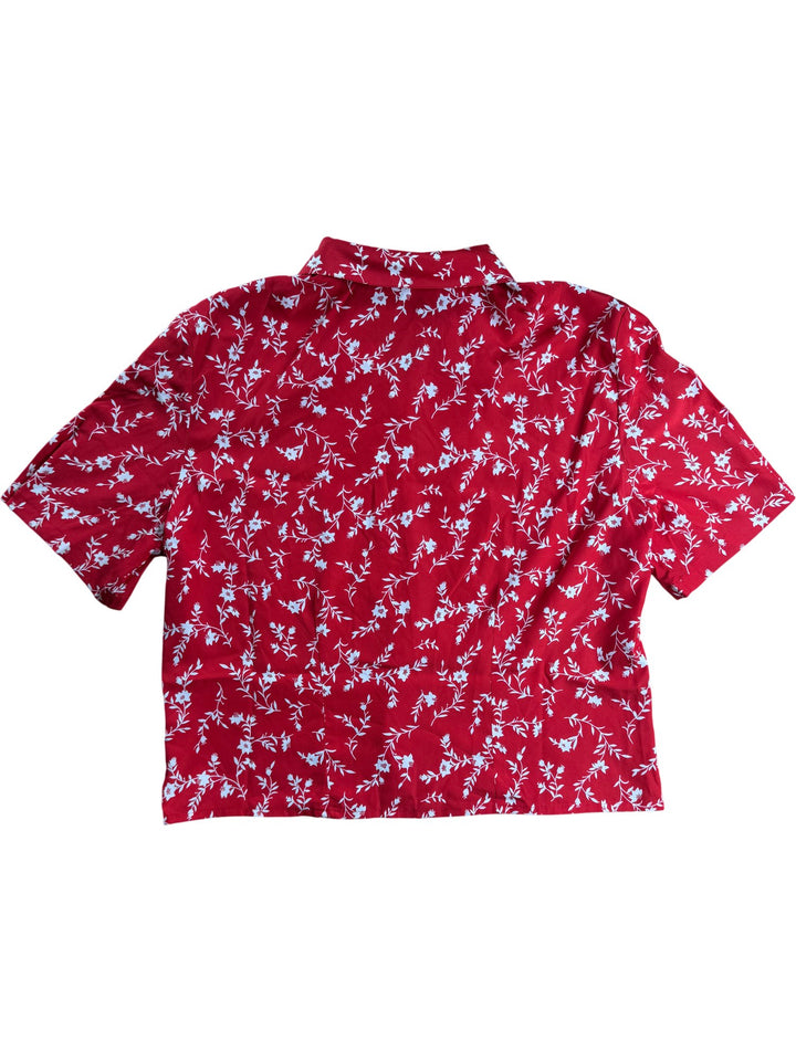 Red Floral Short Sleeve Shirt - M
