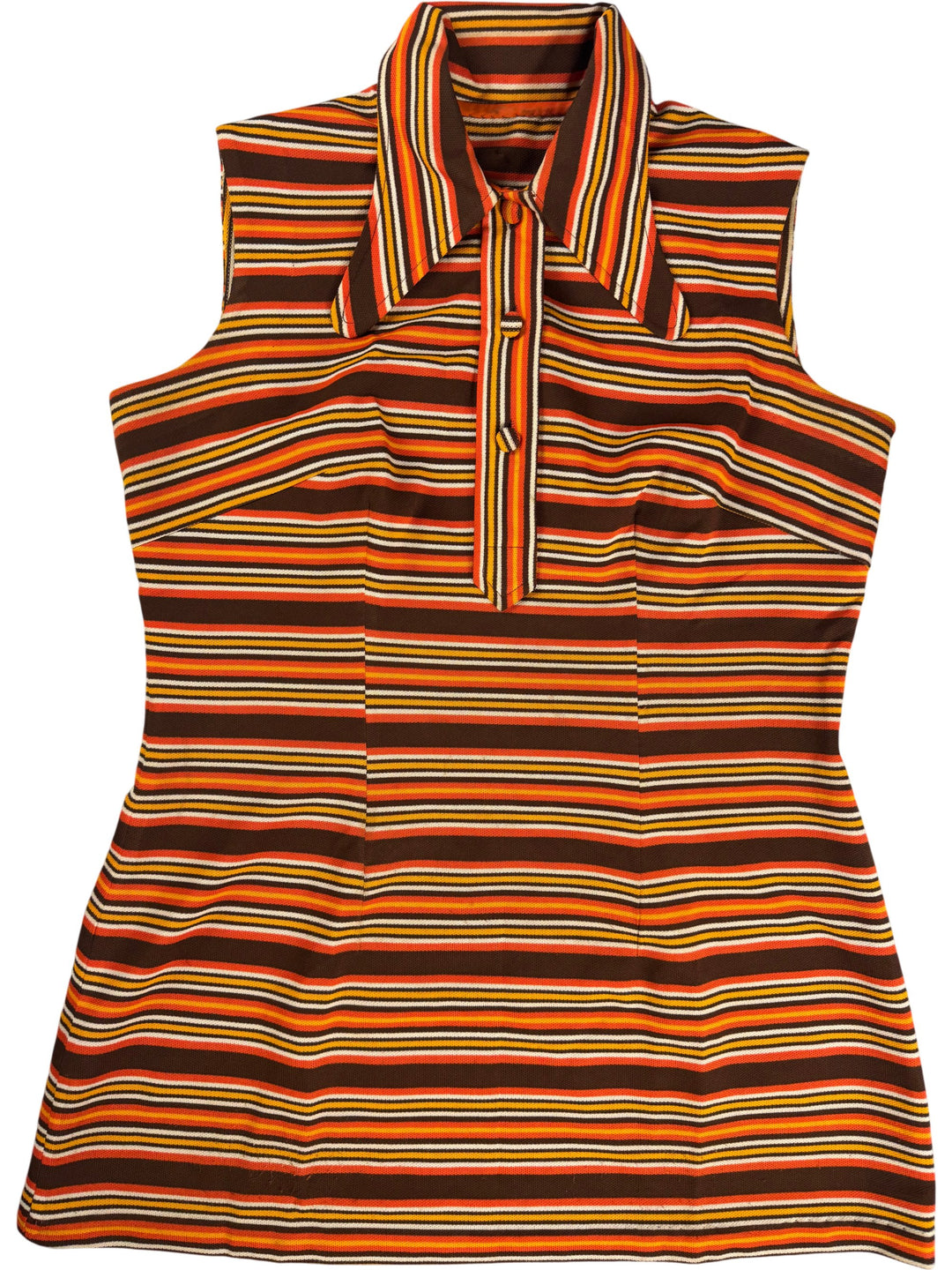 1970s Sleeveless Striped Shirt Dress - M - Think Vintage