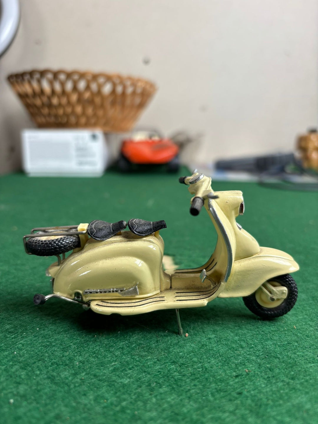 Vintage Diecast Scooter Model Collectible Metal Vespa Yellow Display Piece - Think Vintage