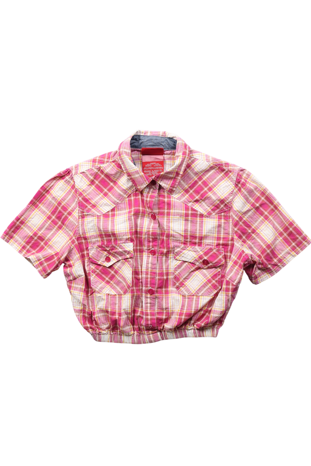 Elastic Cropped Chequered Dickies Workwear Shirt - Think Vintage