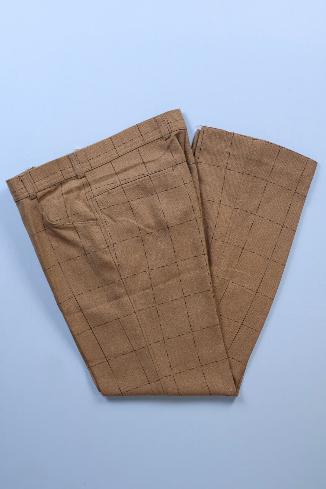 Vintage Straight Leg Trousers with Brown Checked Effect