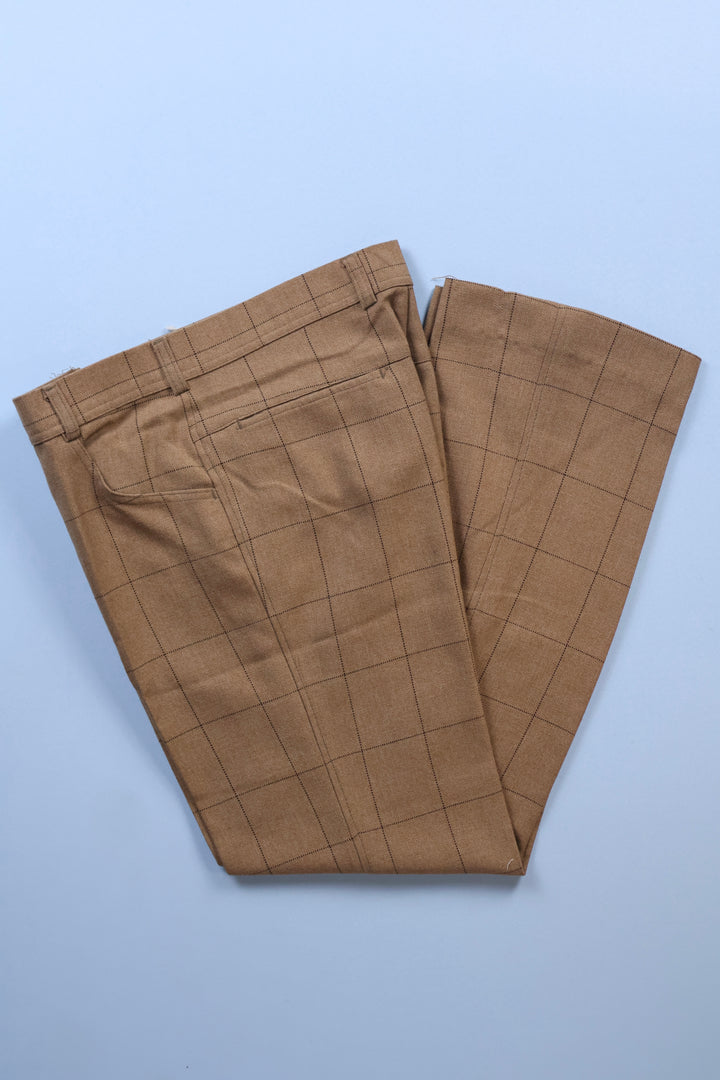 Vintage Straight Leg Trousers with Brown Checked Effect