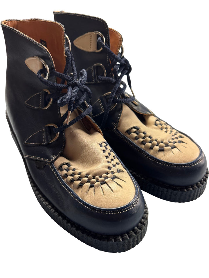 Underground Creeper Boots Blue Beige Leather - 11