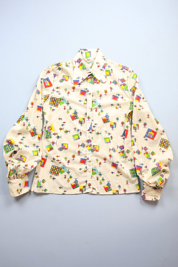 1970s Beagle Collar Shirt with Fish Design
