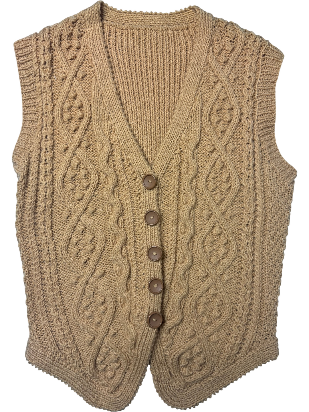 70s Beige Cable Knit Waistcoat - XS - Think Vintage