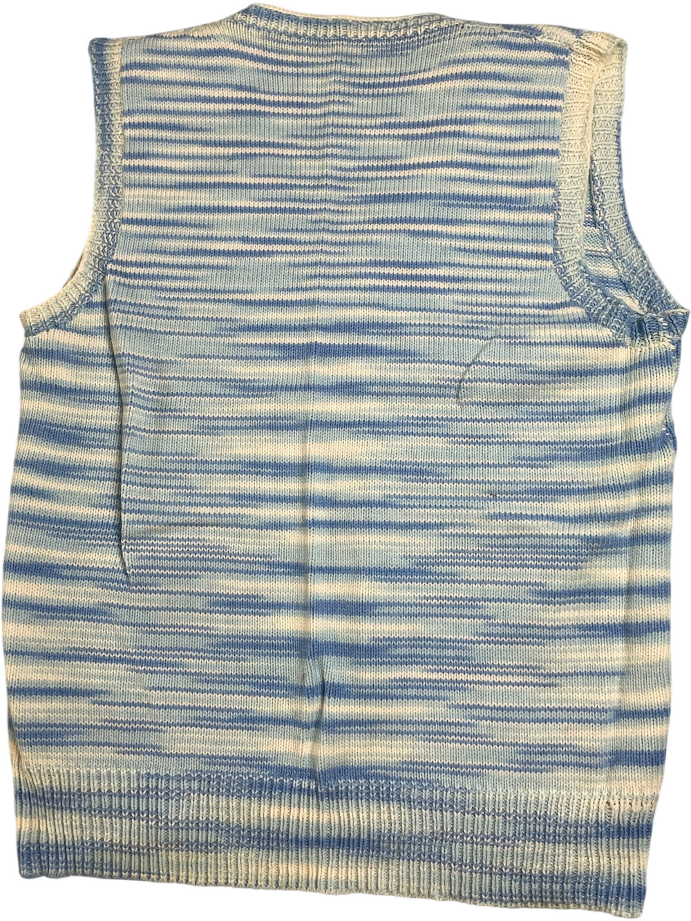 1970s Blue Striped Sleeveless Knit Sweater - Think Vintage
