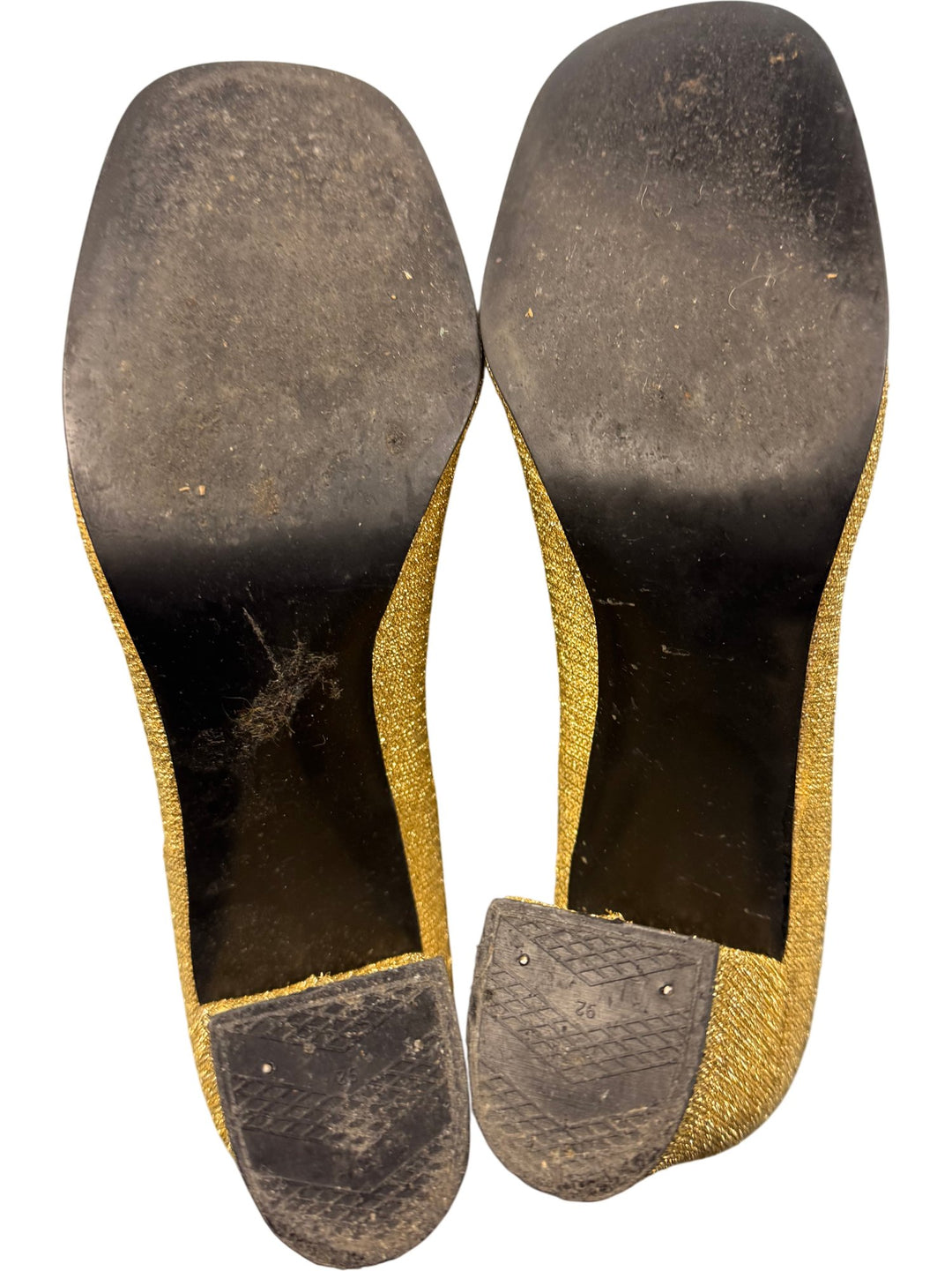 Gold Square Toe Block Heel Shoes