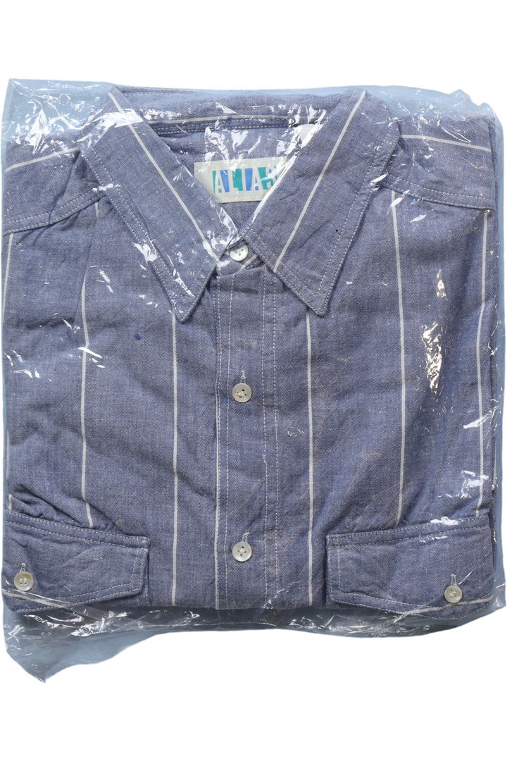 Wholesale Bundle of Vintage Deadstock ‘Alias’ Blue Stripe Cotton Shirt - Think Vintage