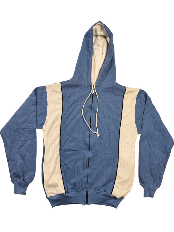 Retro Blue and Beige Full-Zip Hoodie - S