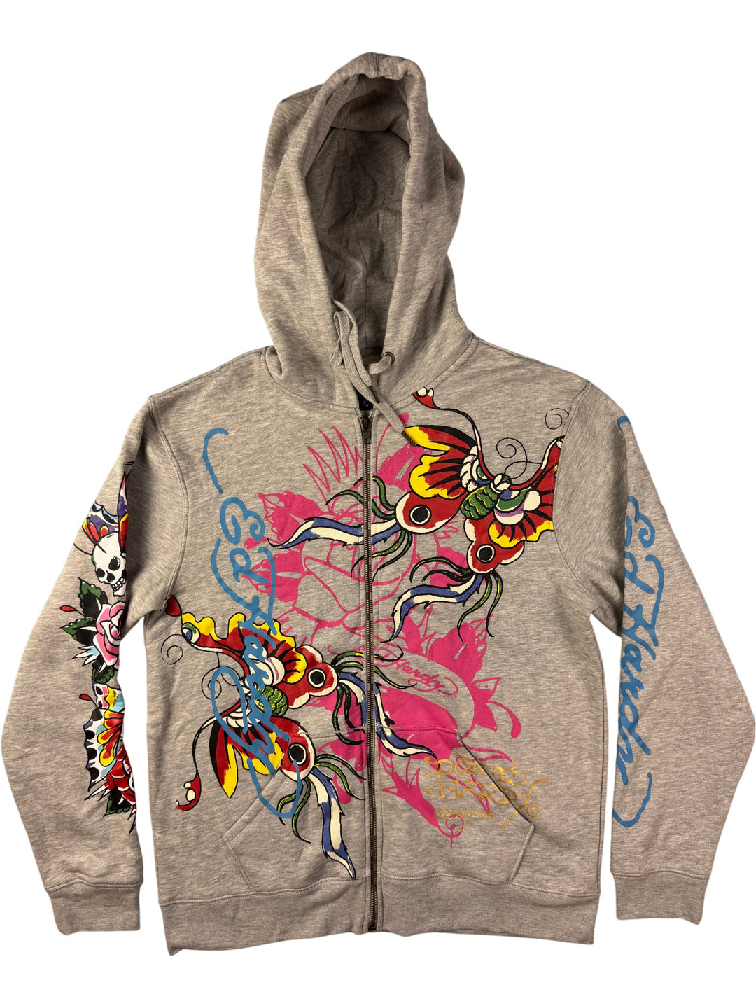 Ed Hardy Hooded Sweatshirt with Graphic Print - L - Think Vintage