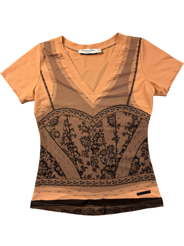 Christian Dior Beige Lace Patterned Top - XS/S