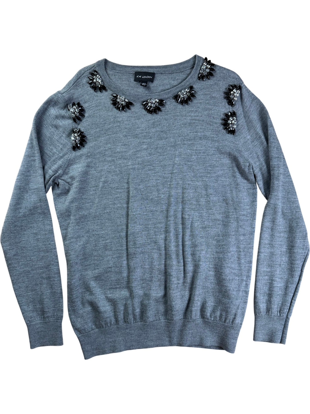 A.M. London Merino Wool Embellished Jumper - M - Think Vintage ltd