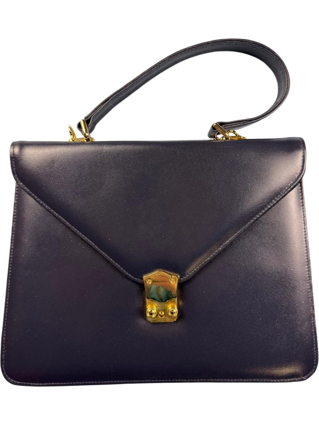 Ackery Navy Leather Handbag - Think Vintage ltd