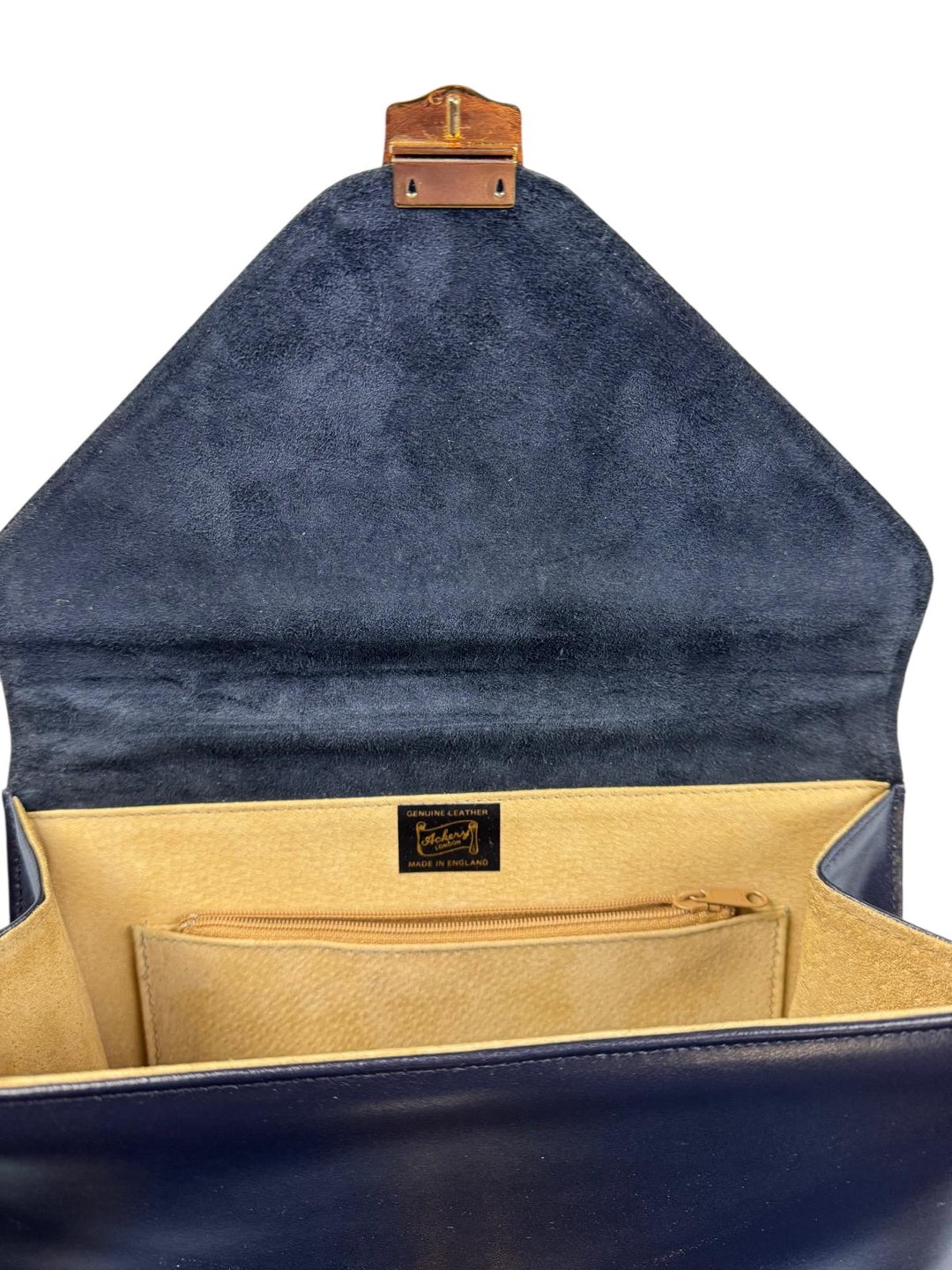 Ackery Navy Leather Handbag - Think Vintage ltd